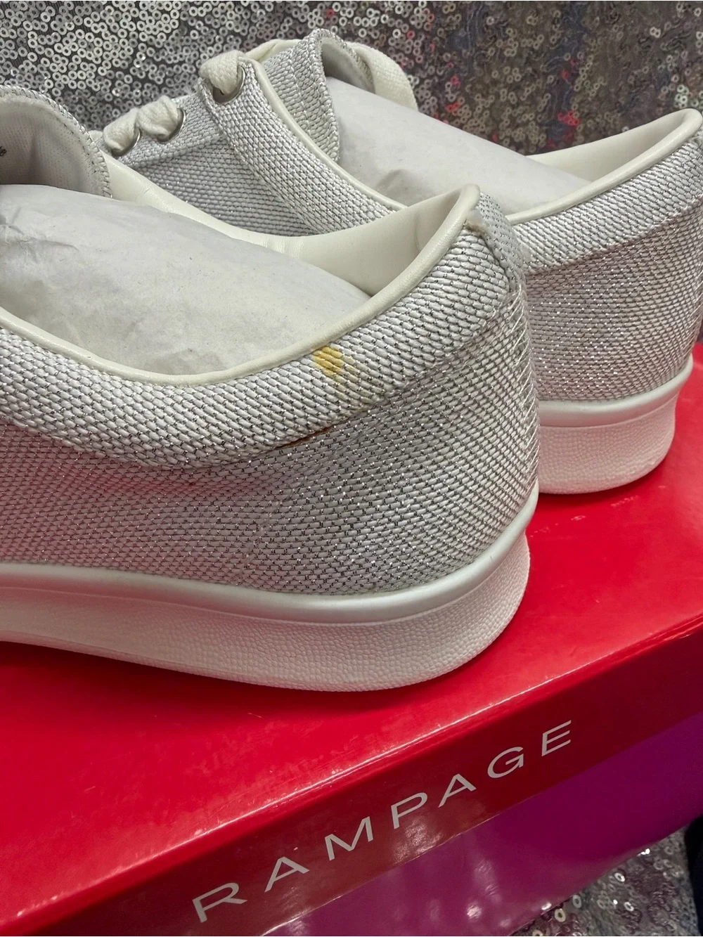 Rampage Women's Silver-White Sparkle Sneakers, size 6
